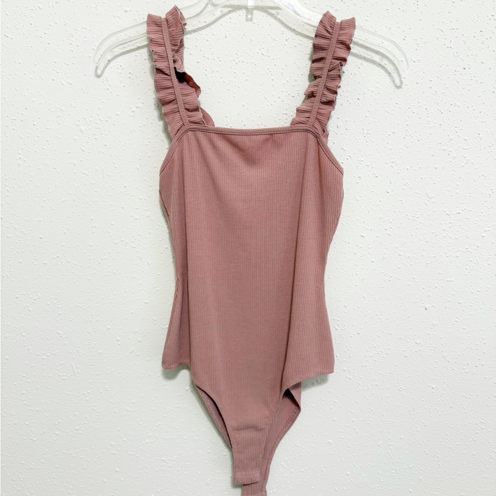 Le Lis Pink Ruffled Ribbed Bodysuit
